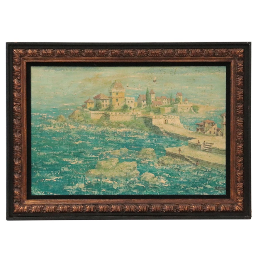 Coastal Landscape Oil Painting of Seaside Village