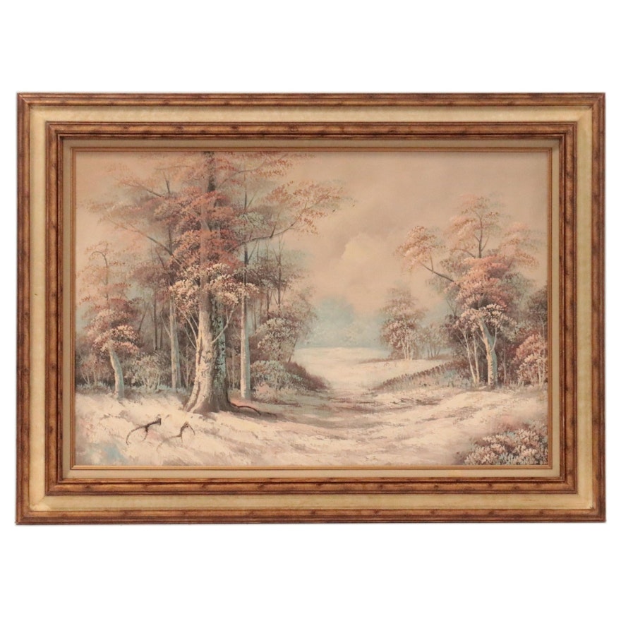 Woodland Landscape Oil Painting, Mid-Late 20th Century