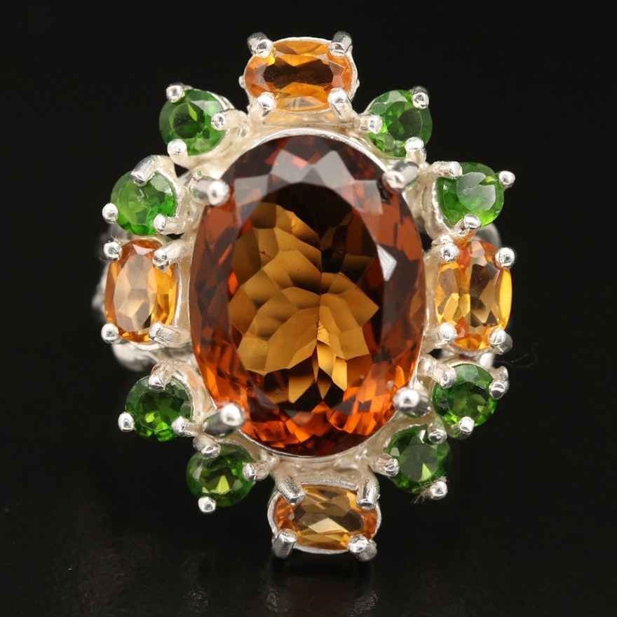 Sterling Citrine and Diopside Ring