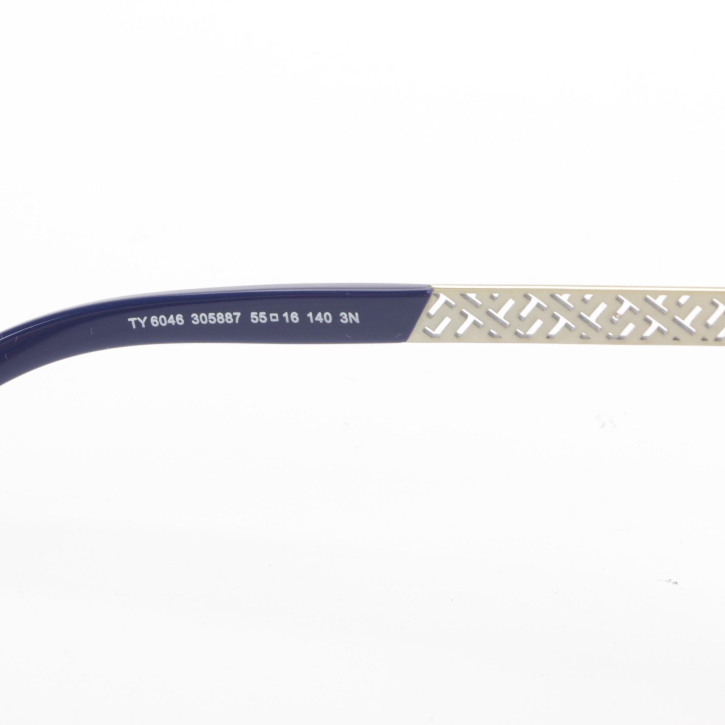 Tory Burch TY6046 Horn-Rimmed Sunglasses with Lattice Temples