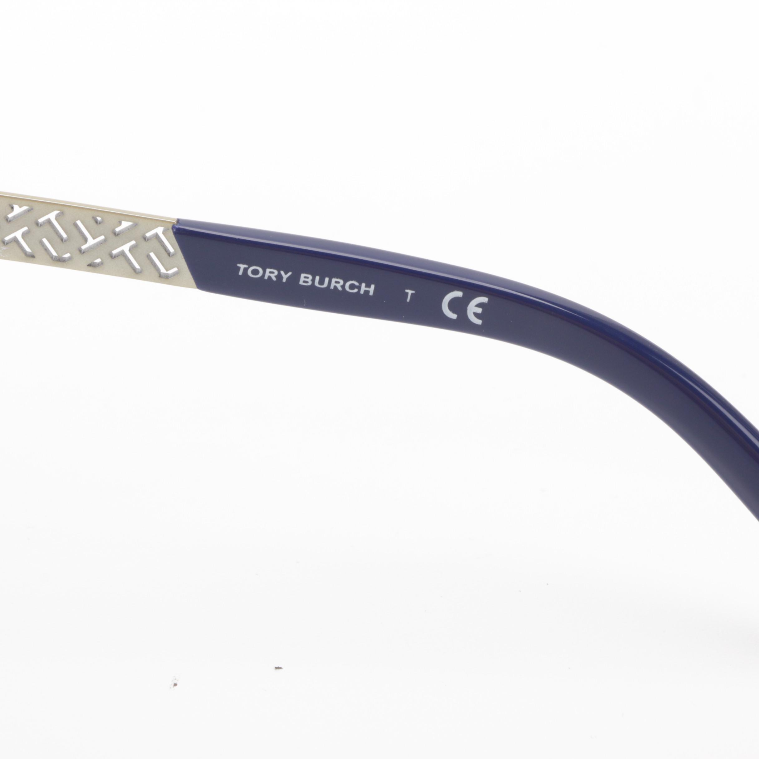 Tory Burch TY6046 Horn-Rimmed Sunglasses with Lattice Temples