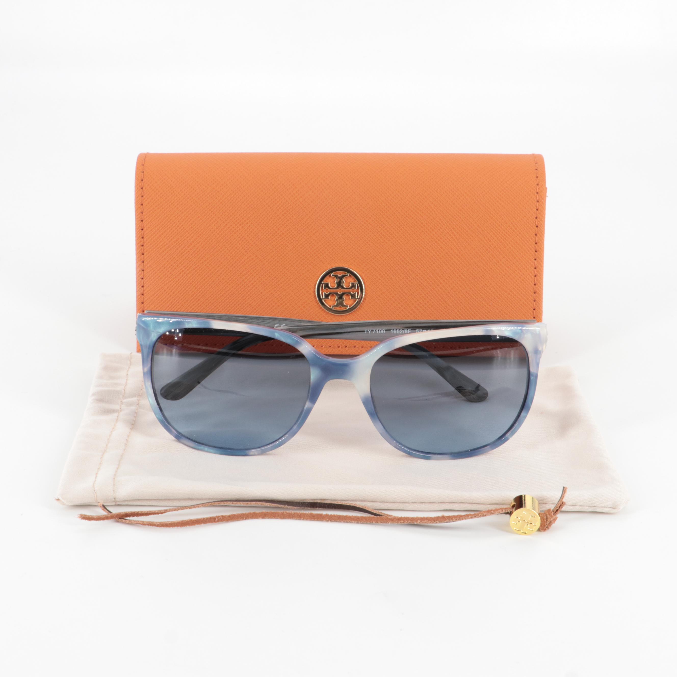 Tory Burch TY7106 Blue Havana Sunglasses with Hard Case and Slip Case