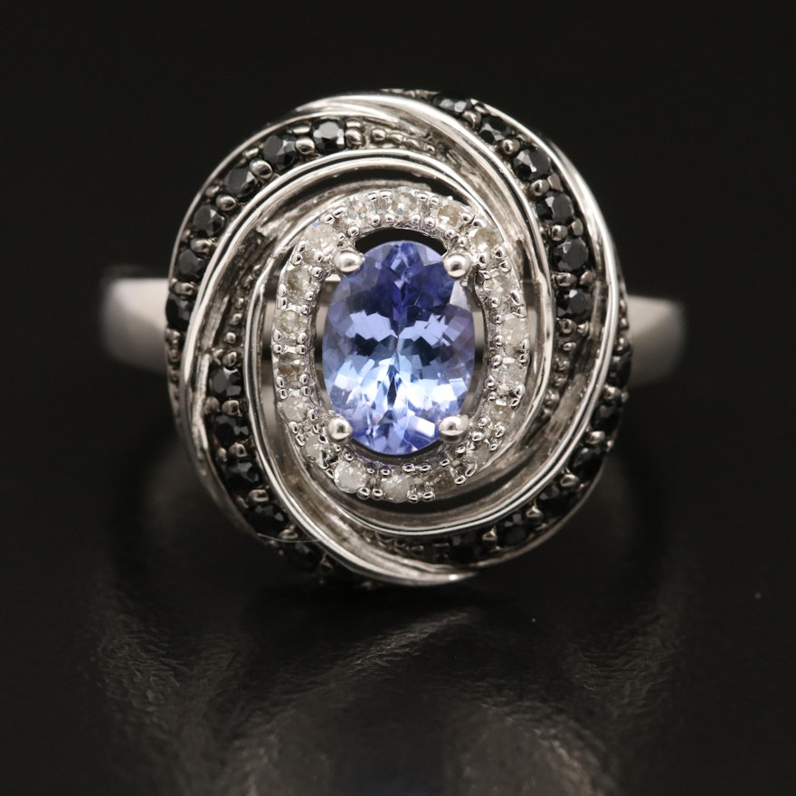 Sterling Silver Tanzanite, Diamond and Spinel Ring