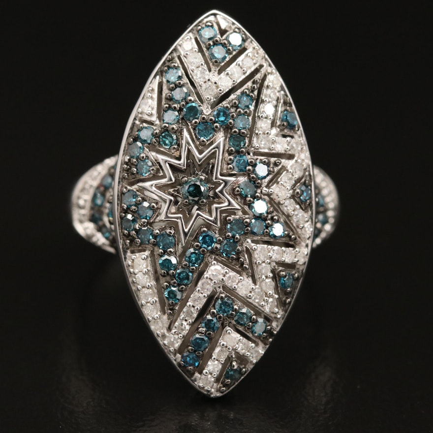 Sterling Silver 1.00 CTW Diamond Starburst Ring