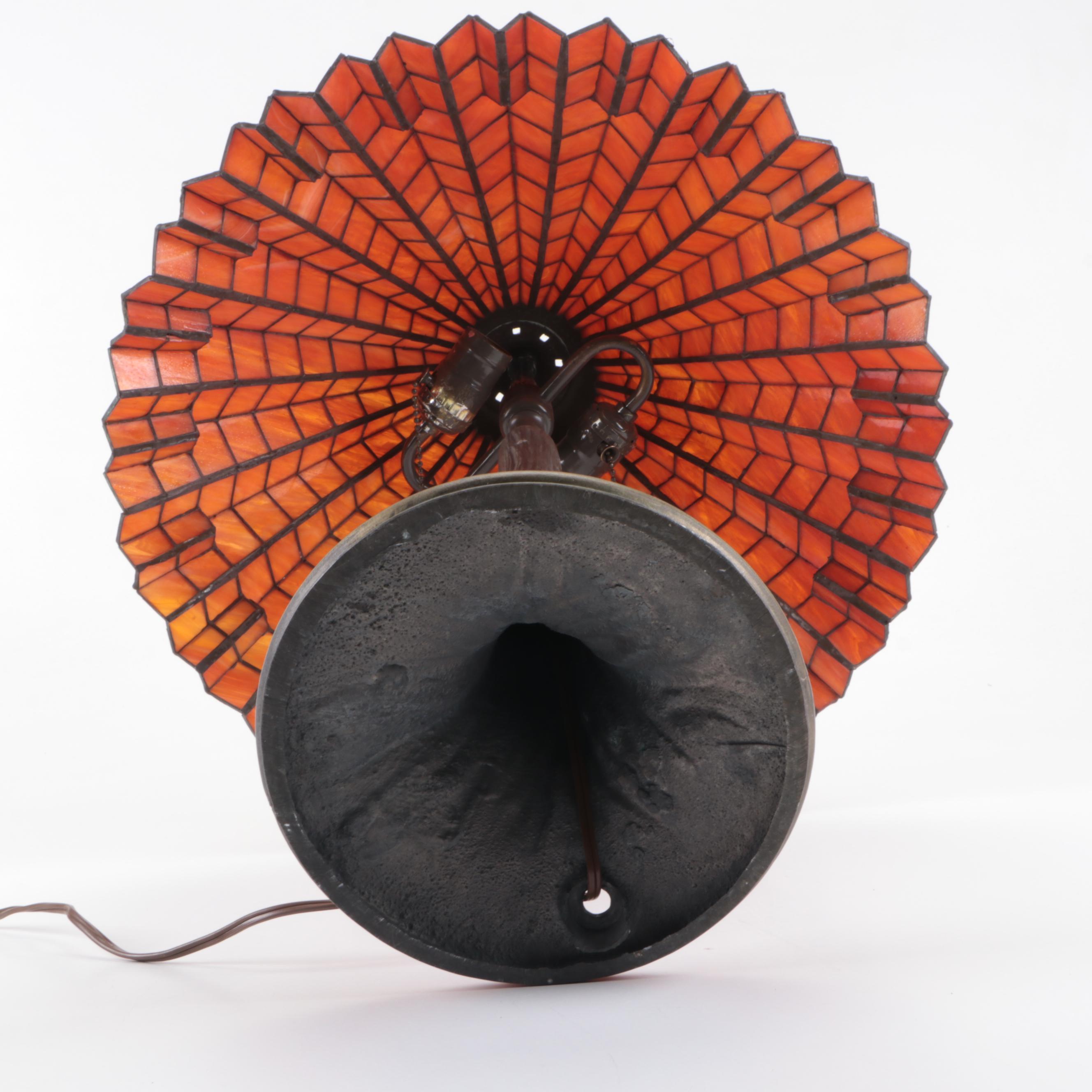 Burnt Orange Slag Glass Pleated Shade Table Lamp