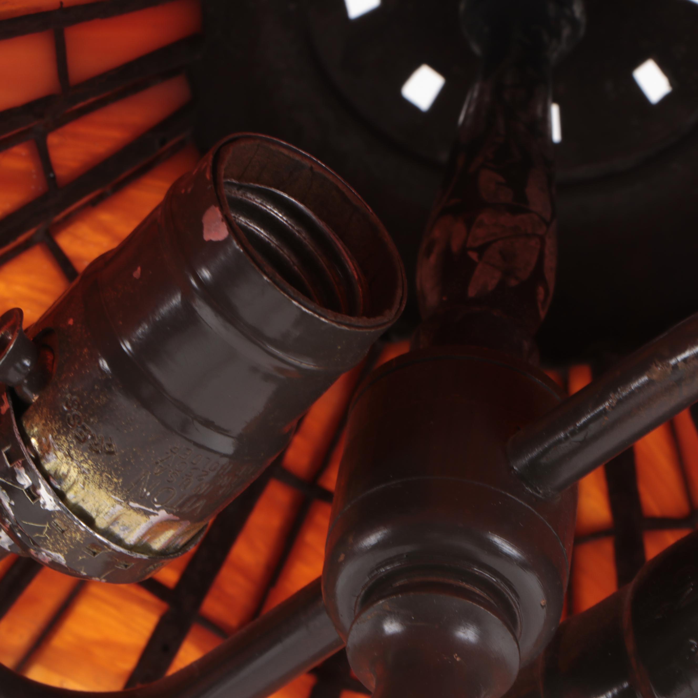 Burnt Orange Slag Glass Pleated Shade Table Lamp