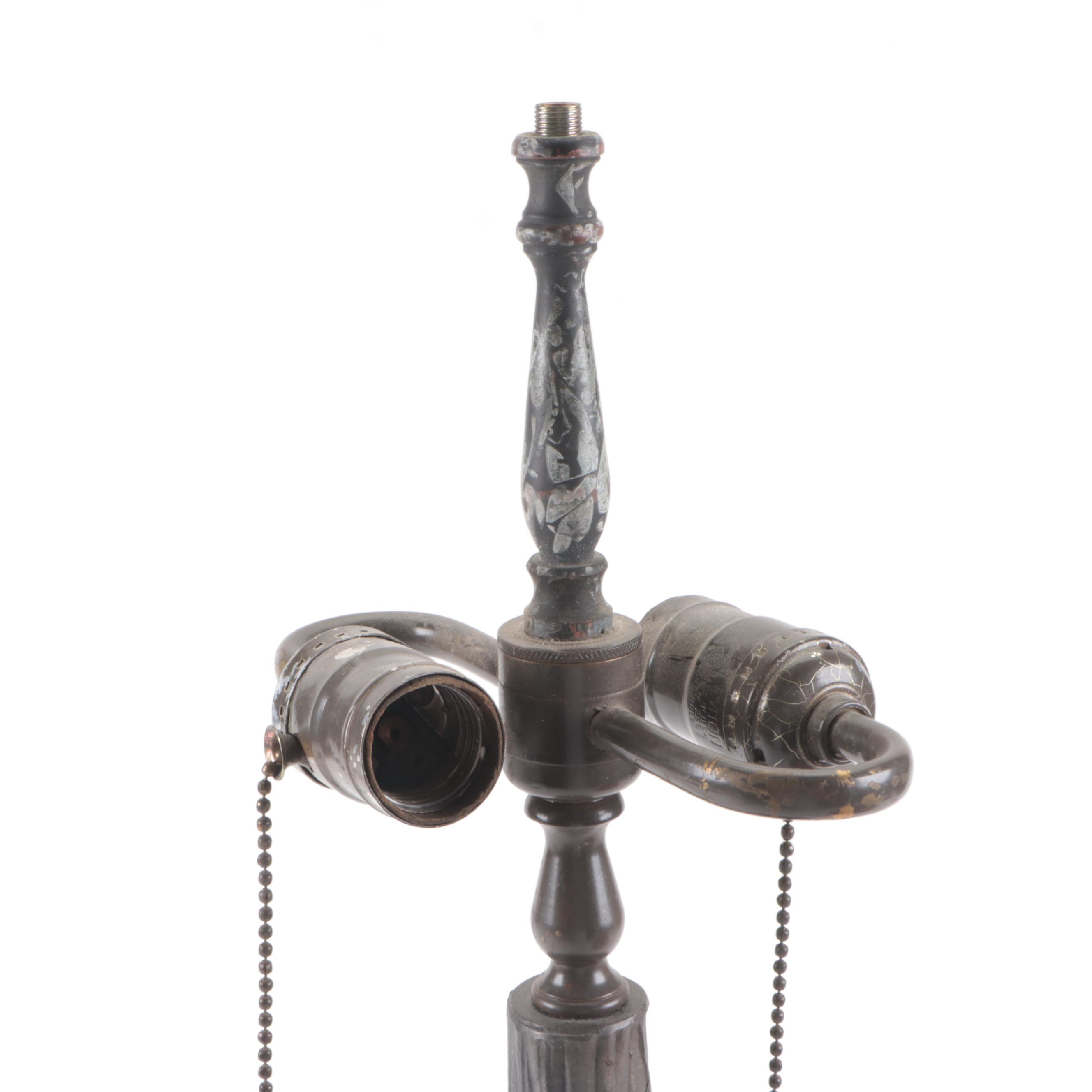 Burnt Orange Slag Glass Pleated Shade Table Lamp