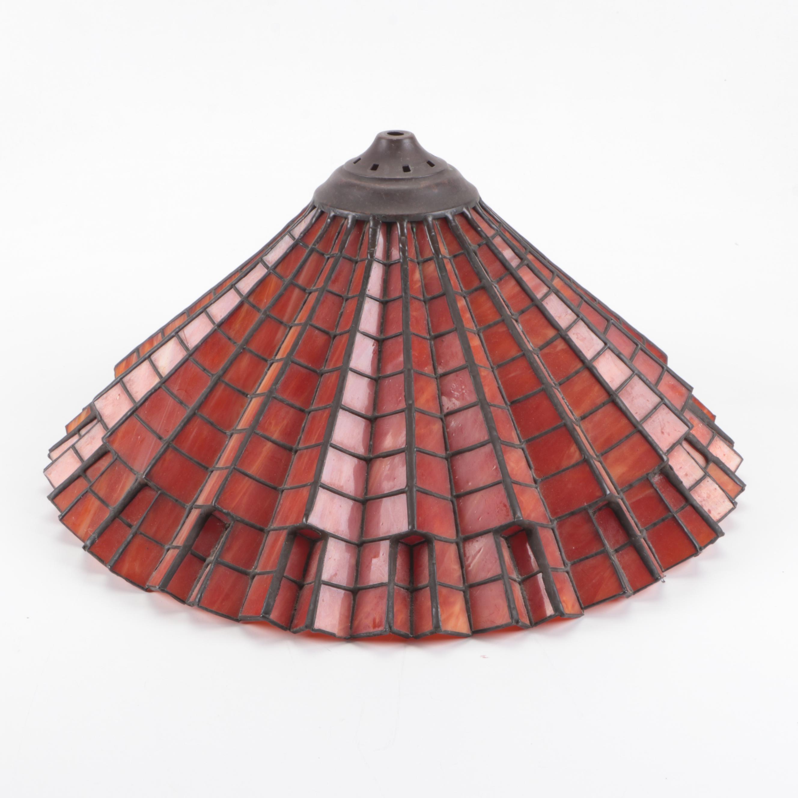 Burnt Orange Slag Glass Pleated Shade Table Lamp