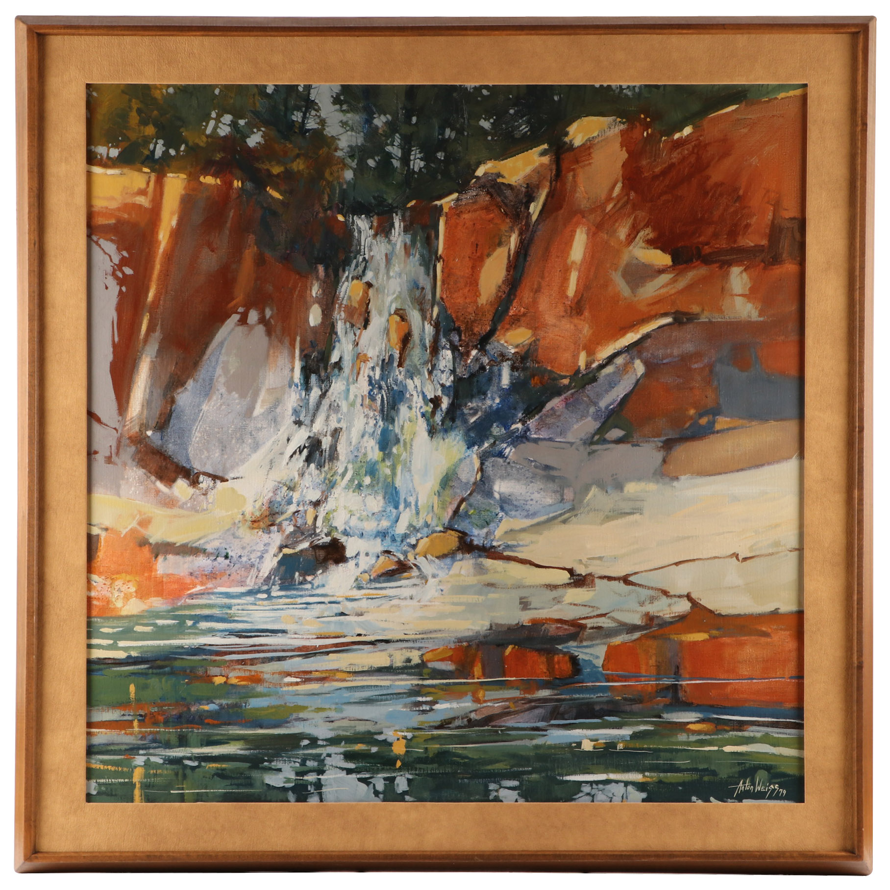 Anton Weiss Oil Painting "Waterfall," 1979