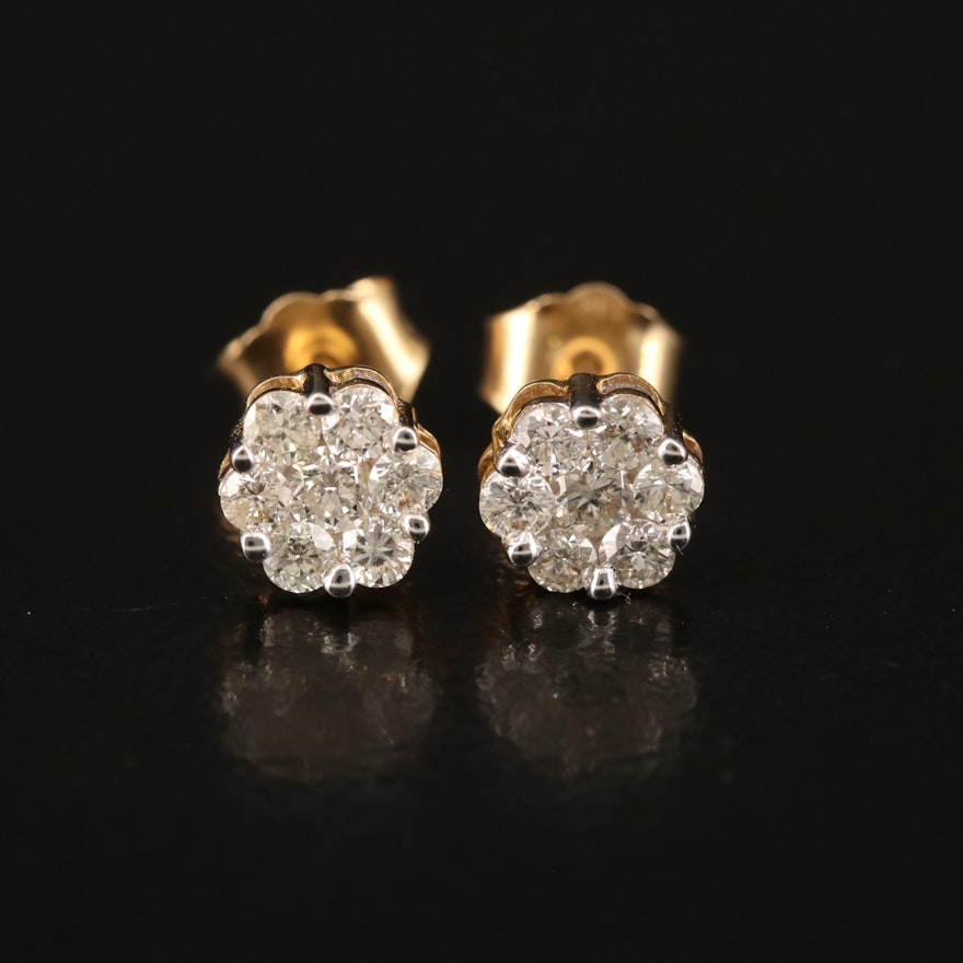 14K Diamond Cluster Stud Earrings
