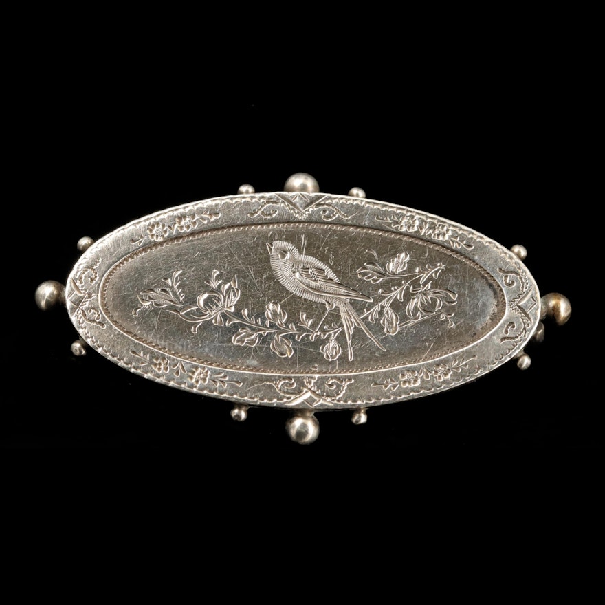 Victorian Aesthetic Sydenham Brothers Sterling Swallow Brooch