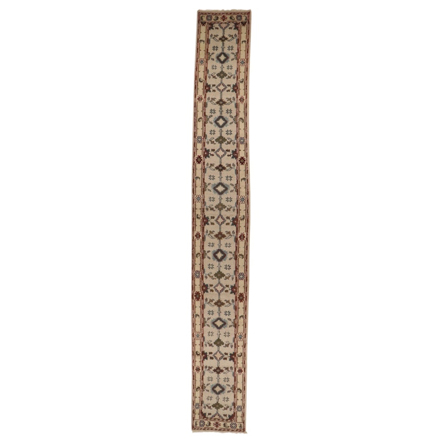 2'7 x 19'10 Hand-Knotted Indo-Turkish Oushak Carpet Runner, 2010s