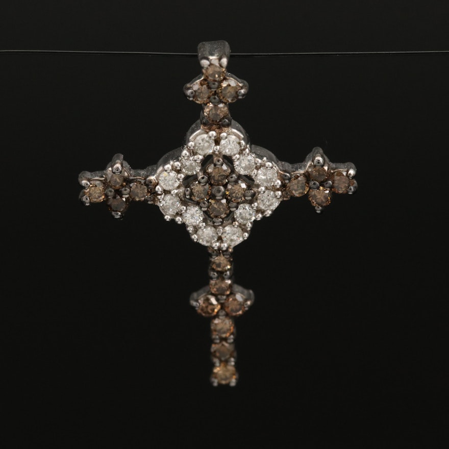 Sterling Silver Diamond Quatrefoil Cross Pendant