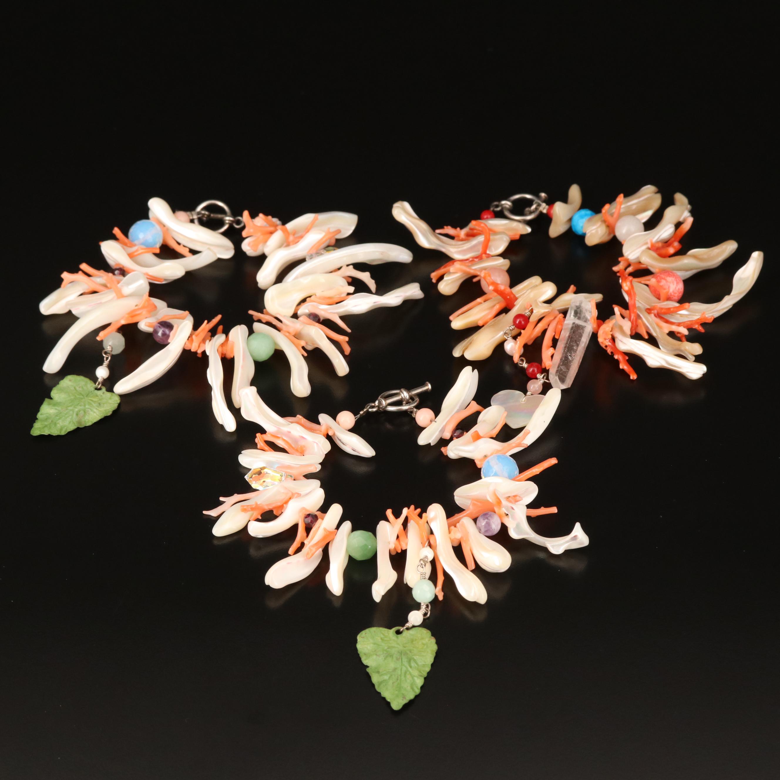 Space Mermaid "Water Music" Bracelets Featuring Mother of Pearl and Coral