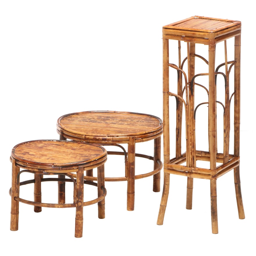 Two Chinese Tortoiseshell-Stained Bamboo Graduated Stands Plus Pedestal
