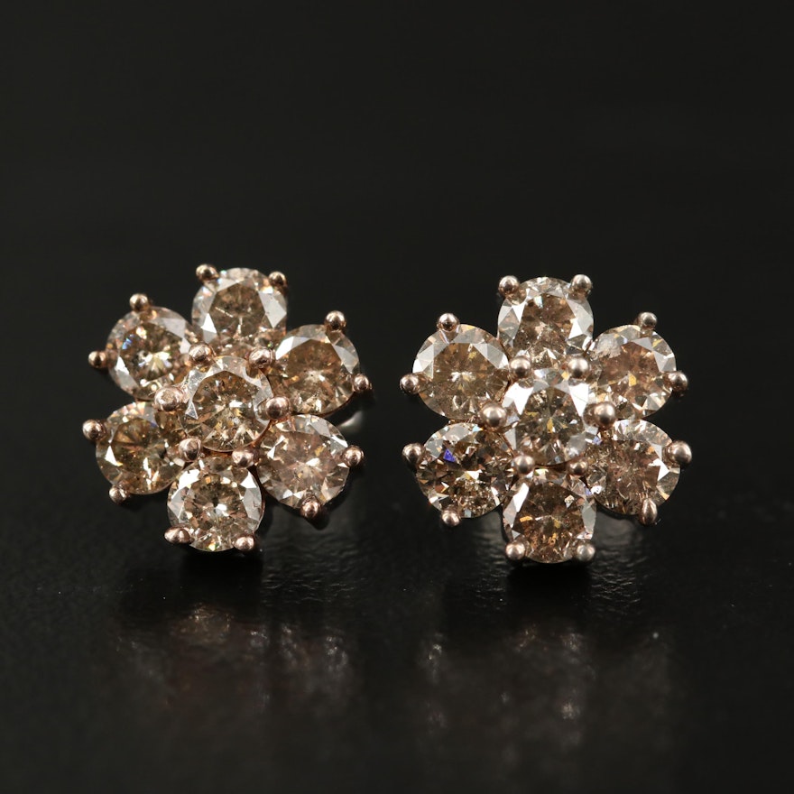 Sterling 2.05 CTW Diamond Floral Button Earrings