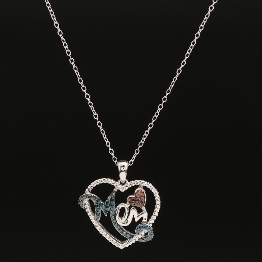 Sterling Diamond "Mom" Heart Pendant