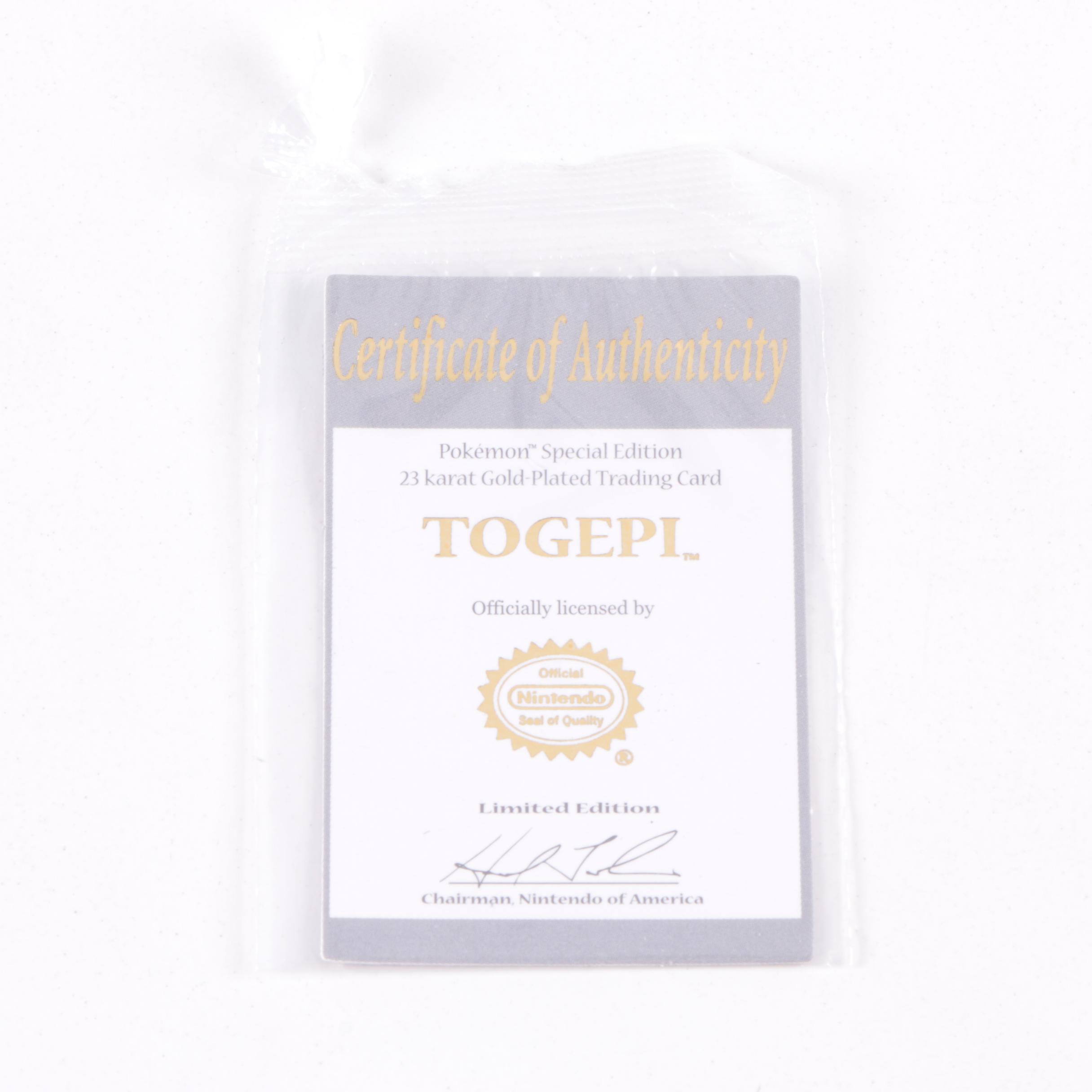 Pokémon Limited Edition Togepi 23K Gold Plated Trading Card with Coins