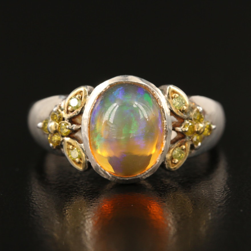 Sterling Opal and Yellow Diamond Ring