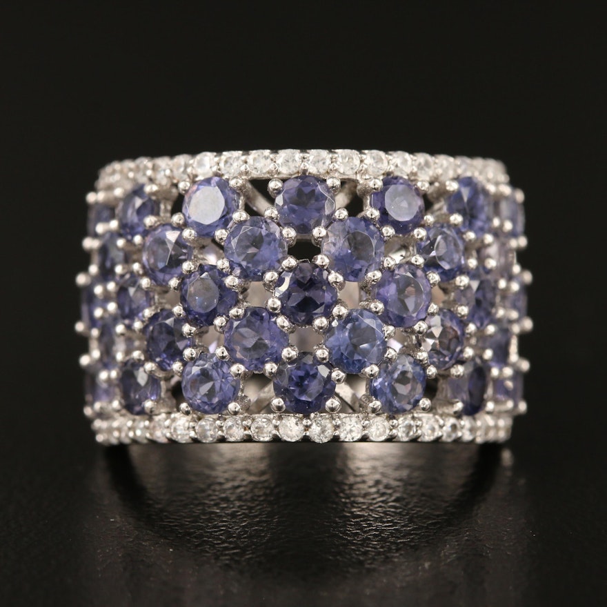 Sterling Iolite and Zircon Tapered Band