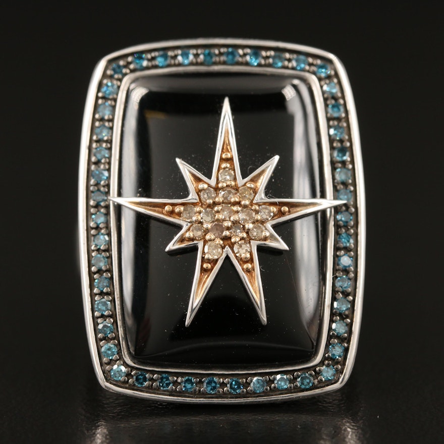 Eva LaRue Sterling Onyx and Diamond Starburst Ring
