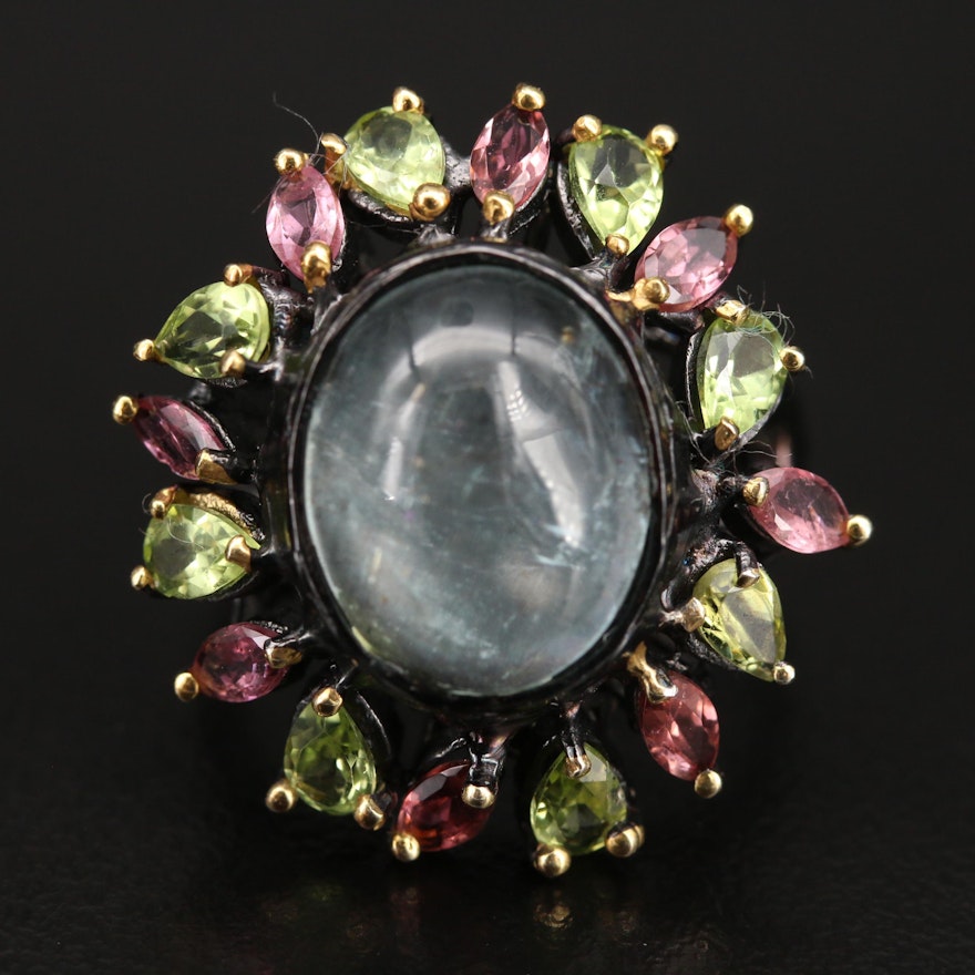 Sterling Lepidocrocite, Peridot and Gemstone Ring