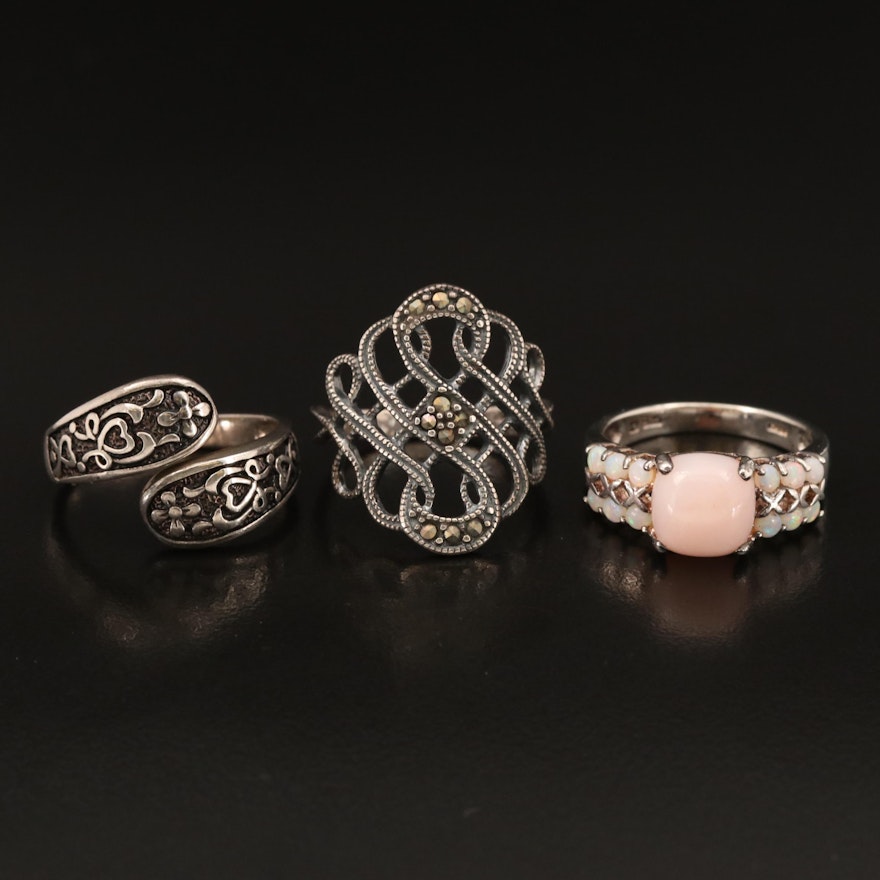 Sterling Rings Including Common Opal, Opal and Marcasite