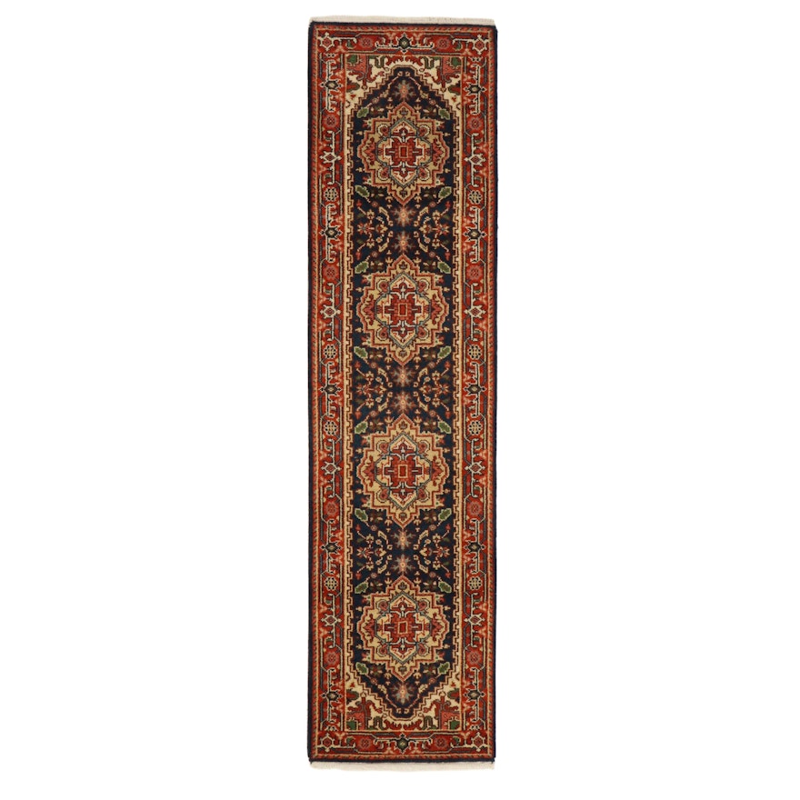 2'8 x 10'6 Hand-Knotted Indo-Persian Heriz Serapi Carpet Runner, 2010s