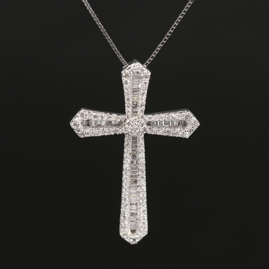 10K 1.12 CTW Diamond Cross Pendant Necklace