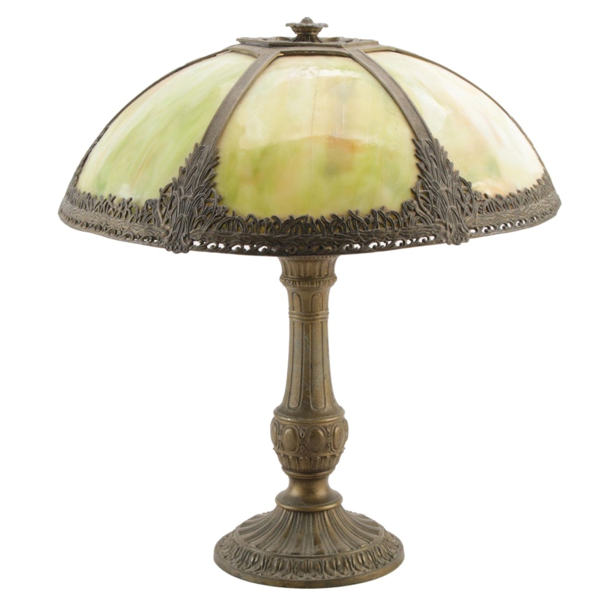 Bent Glass Slag Glass Table Lamp with Spelter Base, Early/Mid 20th C