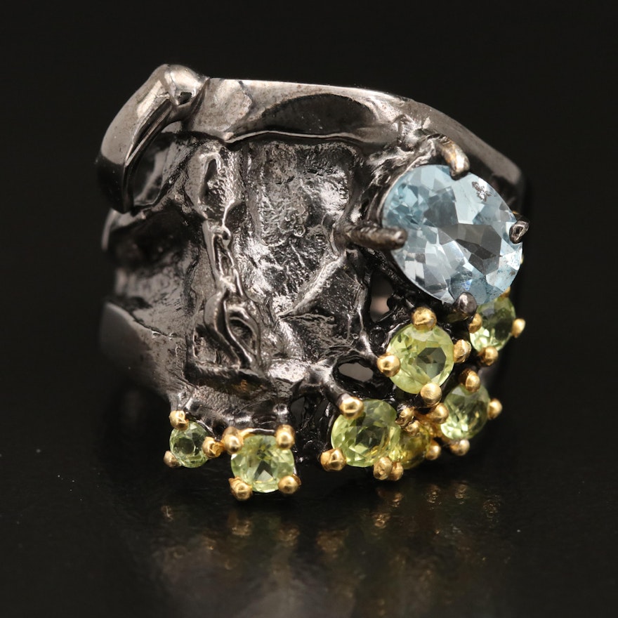 Sterling Silver Swiss Blue Topaz and Peridot Ring