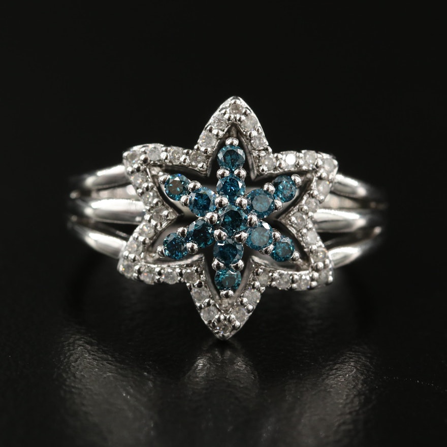 Sterling Silver Diamond Openwork Star Ring