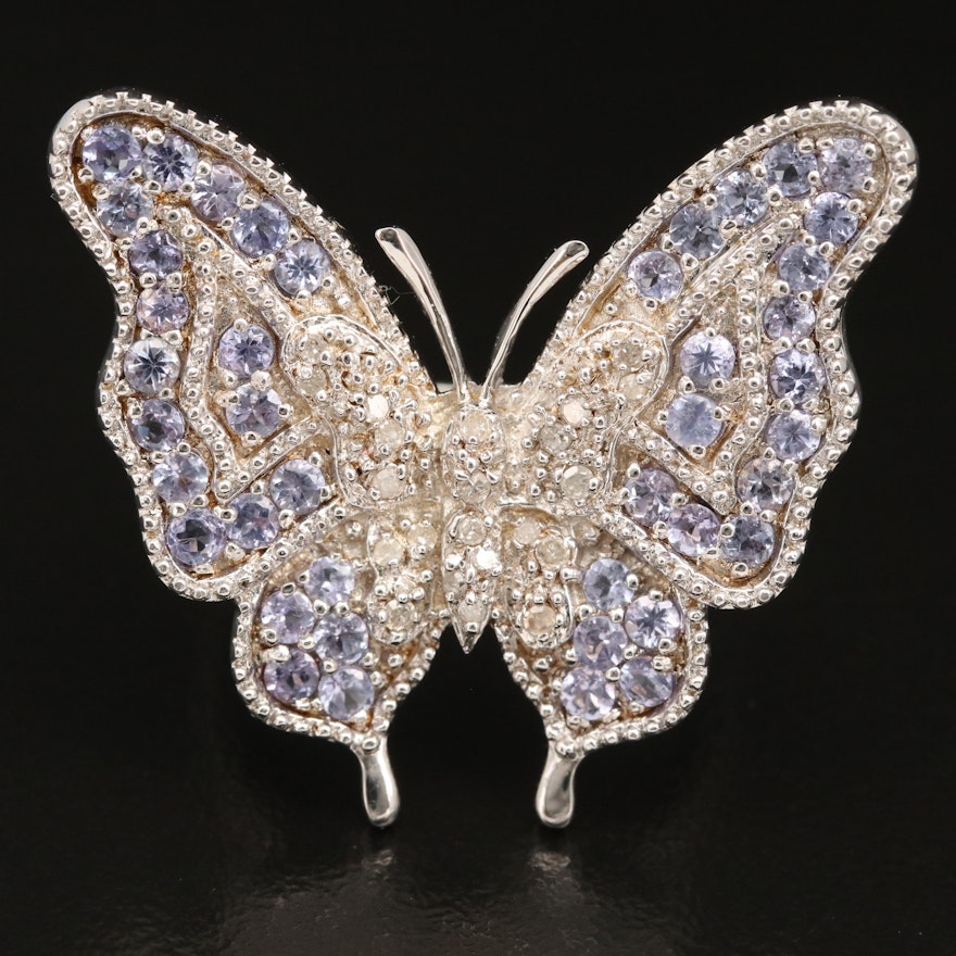 Sterling Tanzanite and Diamond Figural Butterfly Ring