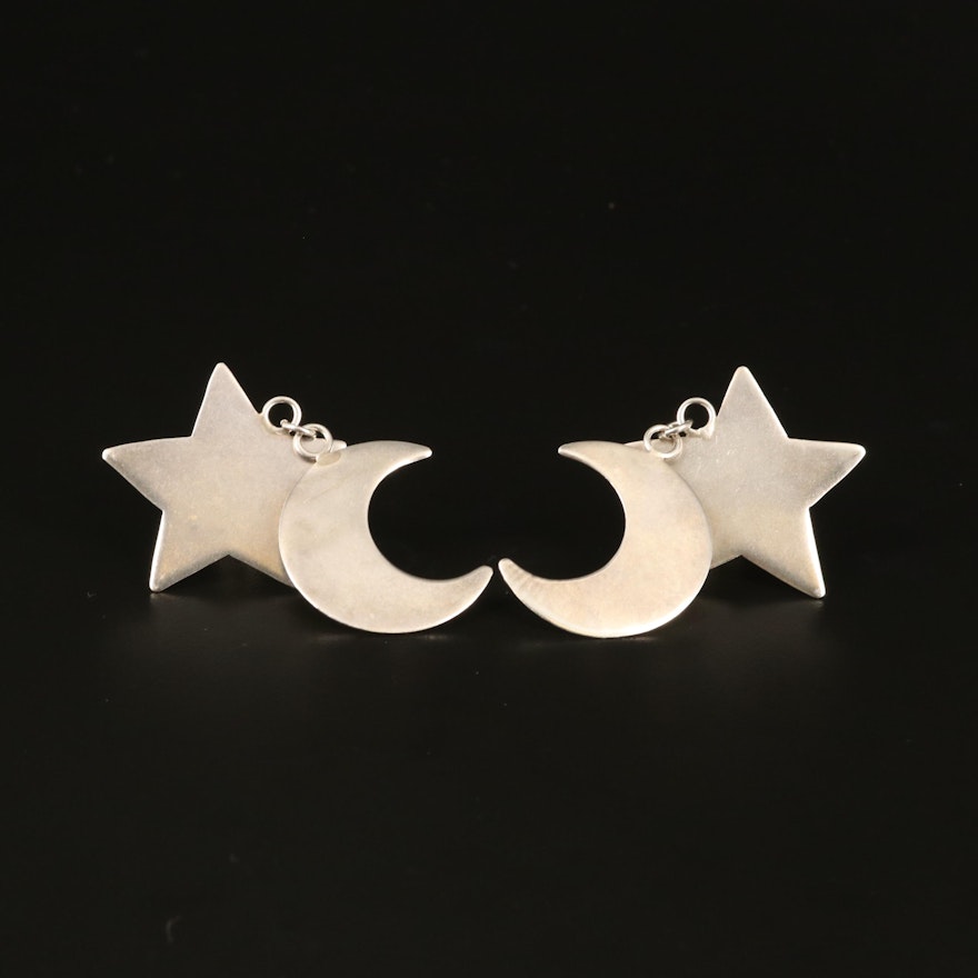 Mexican Sterling Star and Crescent Moon Earrings