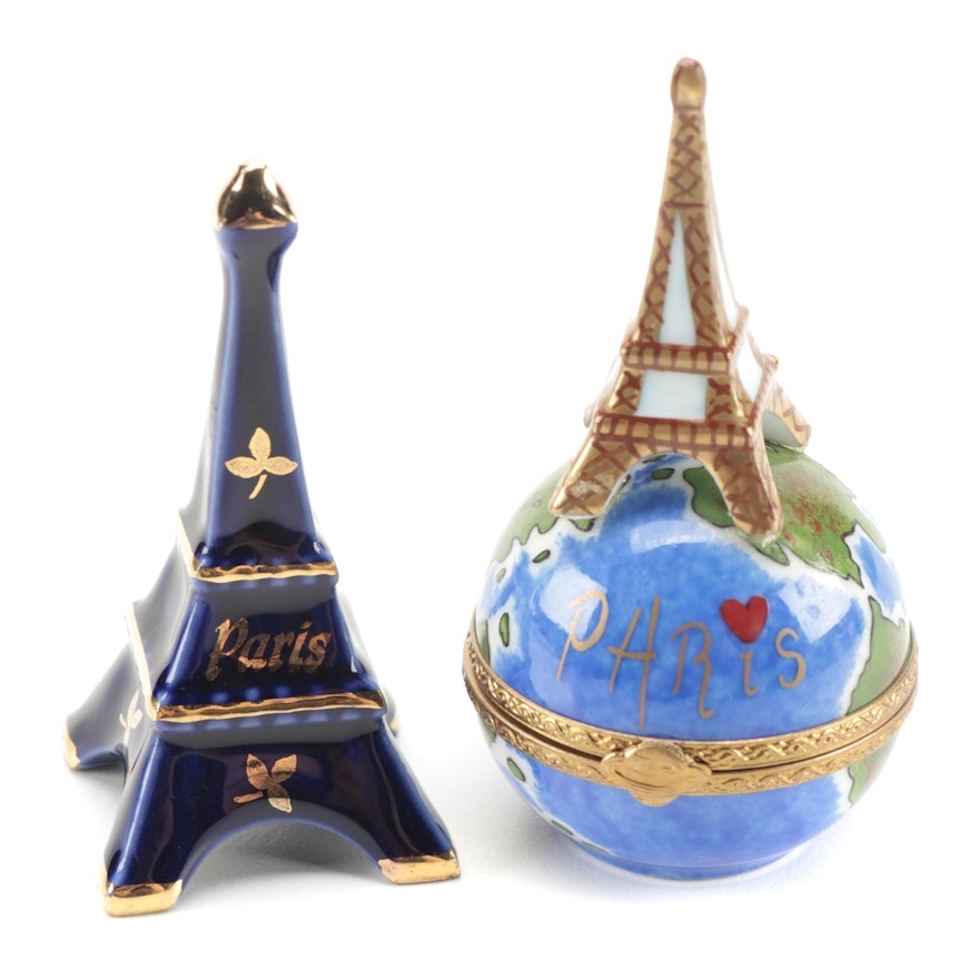 Rochard Paris Porcelain Limoges Box with Other Eiffel Tower Figurine