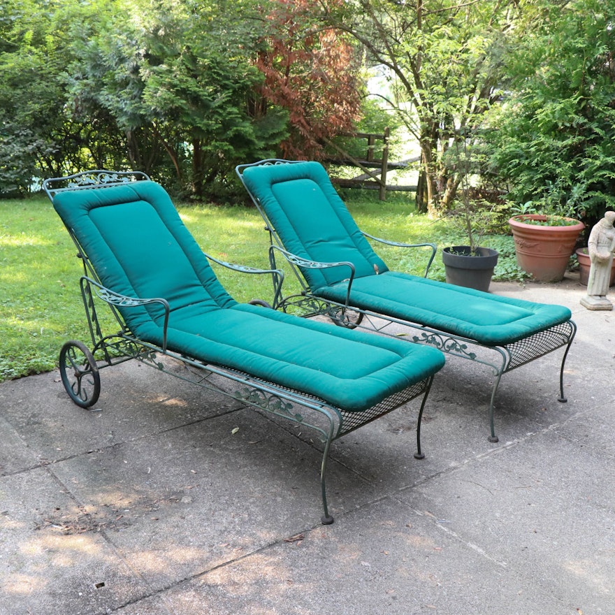 Wrought Iron Mesh Patio Chaise Lounge Chairs with Cushions