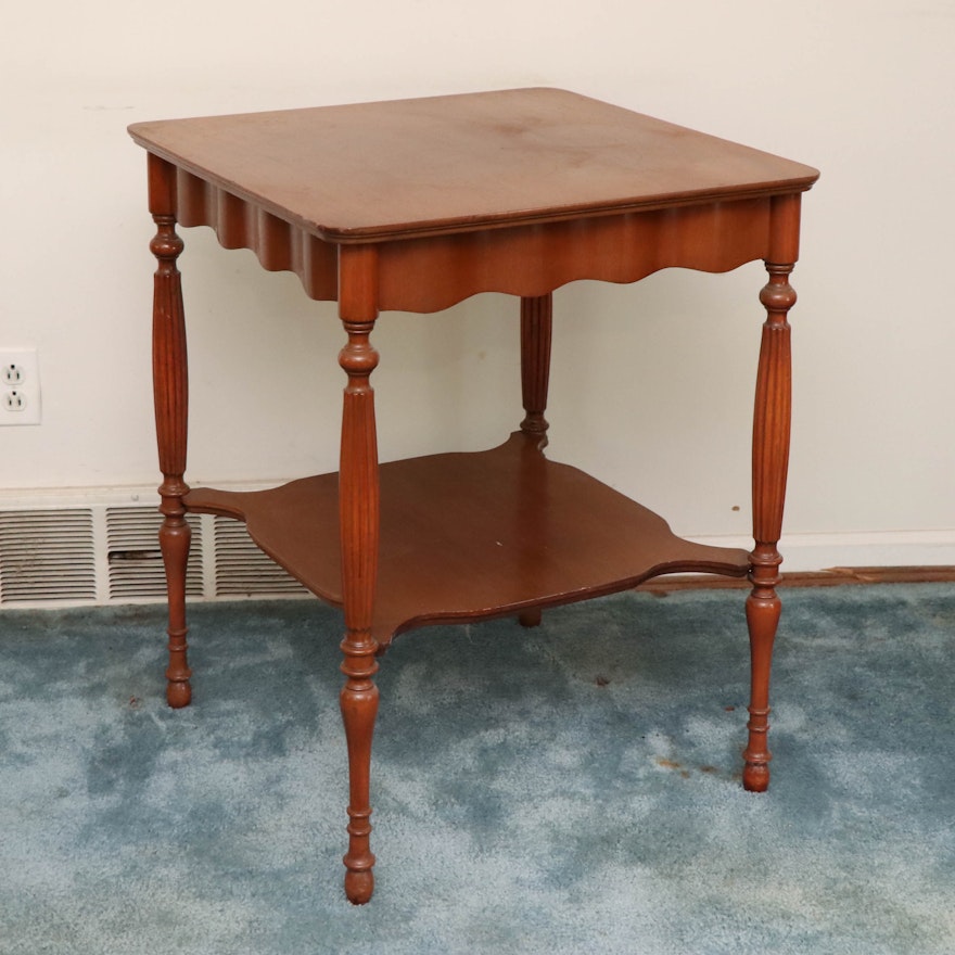 Cherry-Stained Wood Two-Tier Side Table, Mid-20th Century