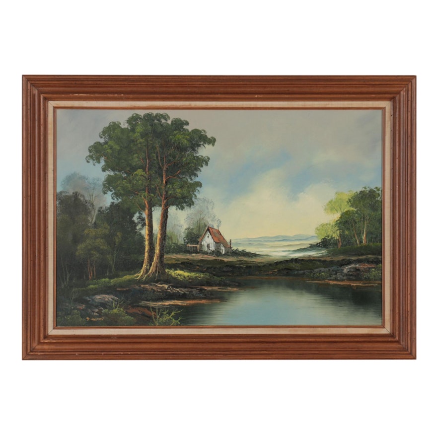 Rural Landscape Oil Painting, Late 20th Century