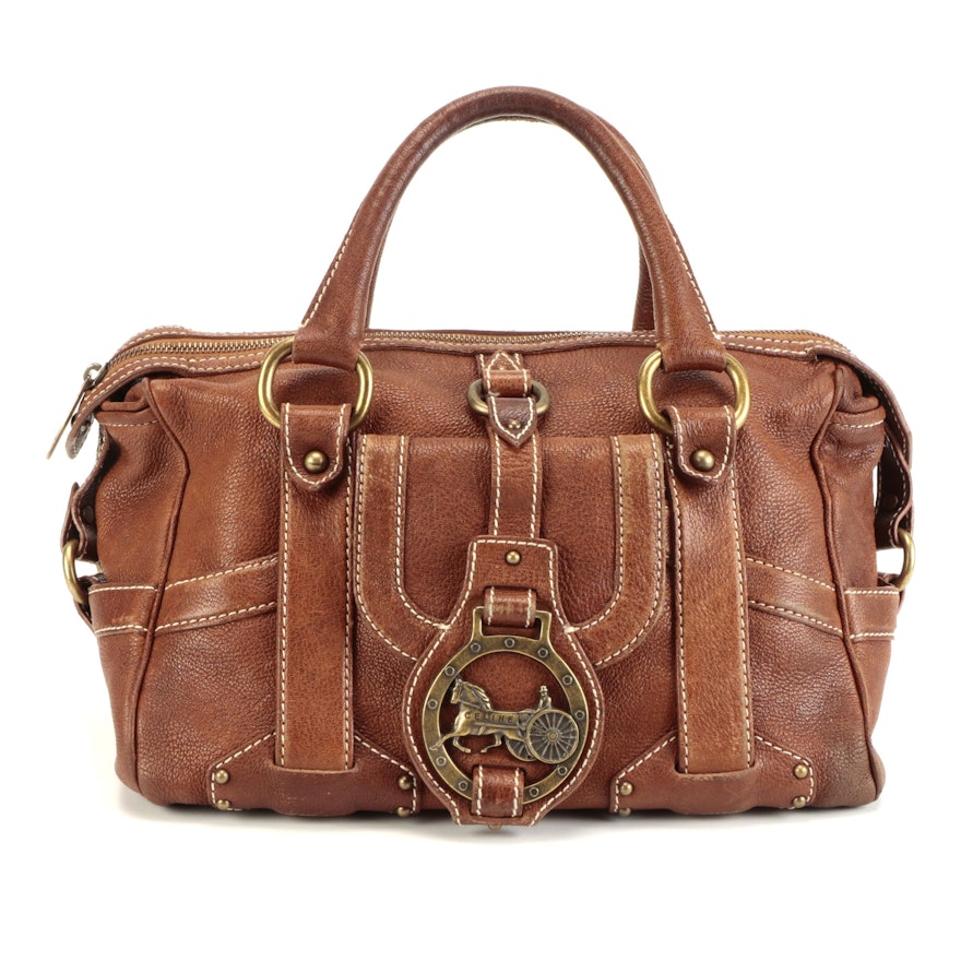 Celine Horse Carriage Buckle Bag in Brown Grained Leather