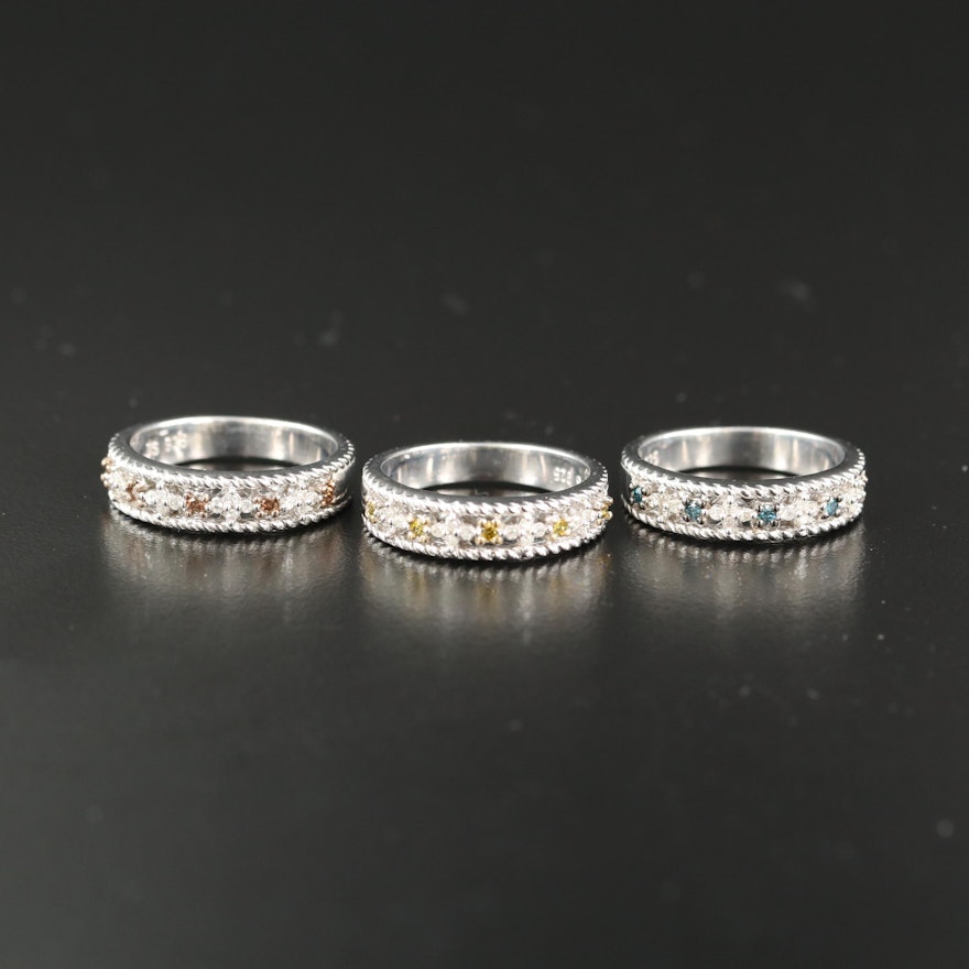 Sterling Silver Diamond Stackable Openwork Bands