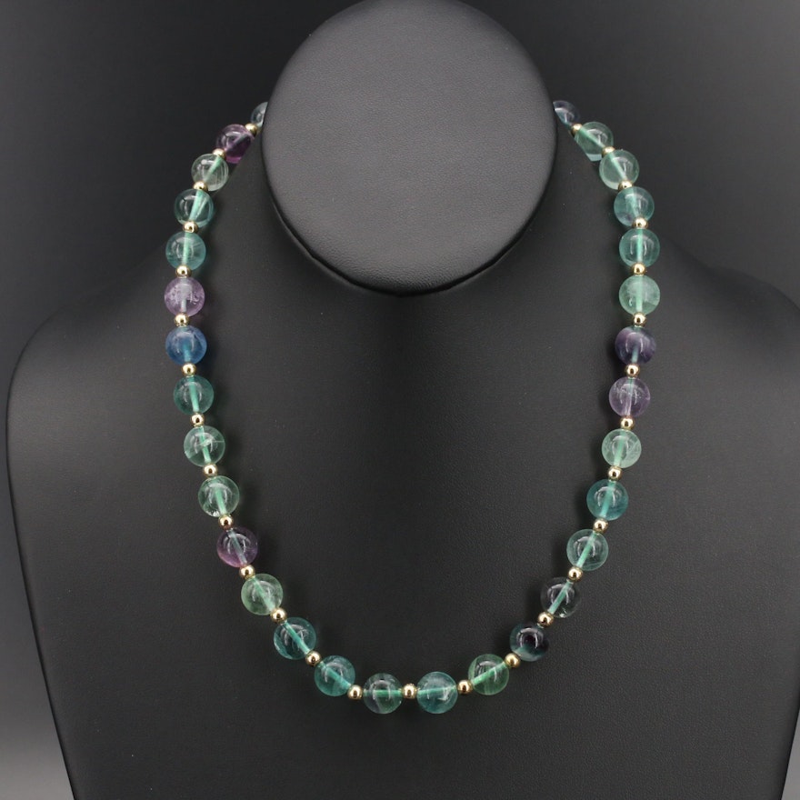 Beaded Fluorite Necklace with Sterling Clasp and Accent Beads