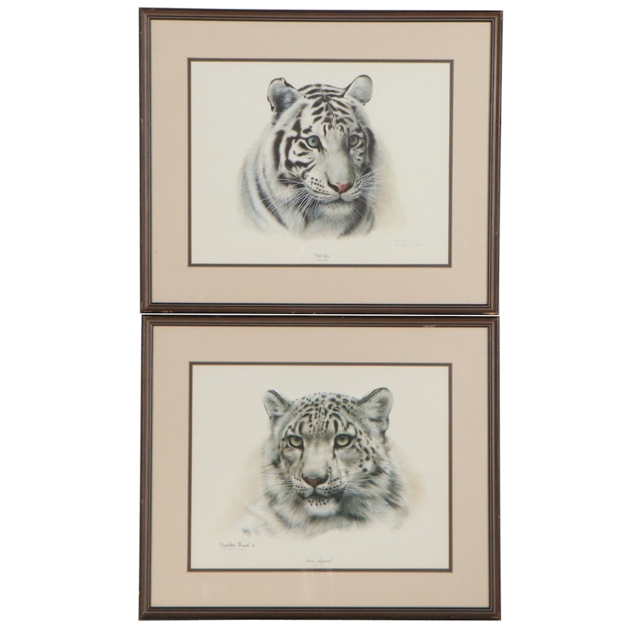 Charles Fracé Offset Lithographs "Snow Leopard" and "White Tiger"