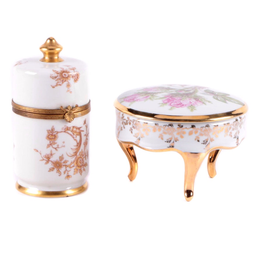 Hand-Painted Limoges Porcelain Boxes, Mid to Late 20th Century