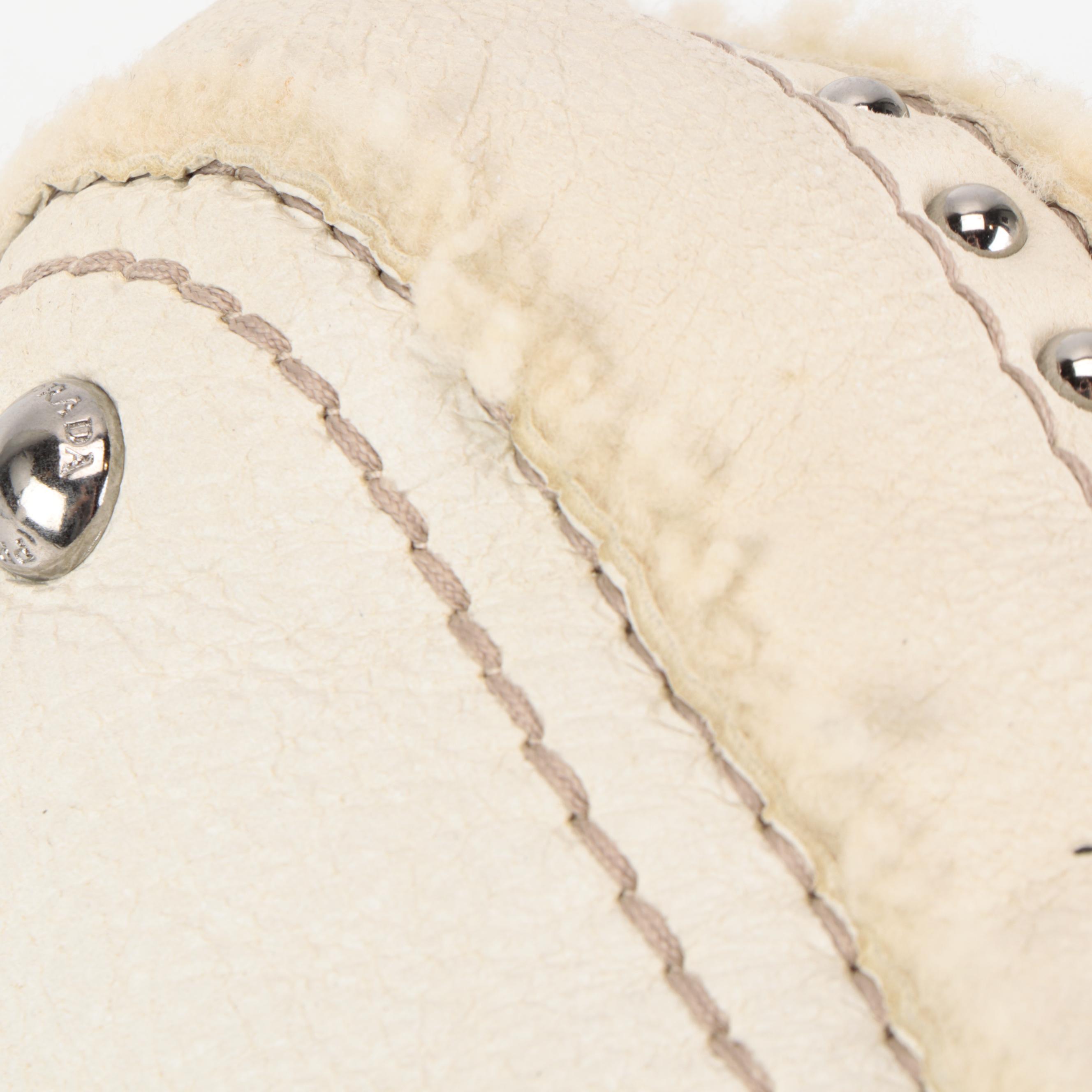 Prada Convertible Domed Bag in White Shearling with Round Stud Embellishments