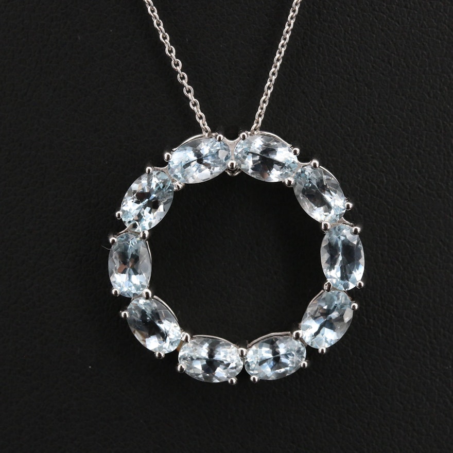 Sterling Aquamarine Circle Pendant Necklace