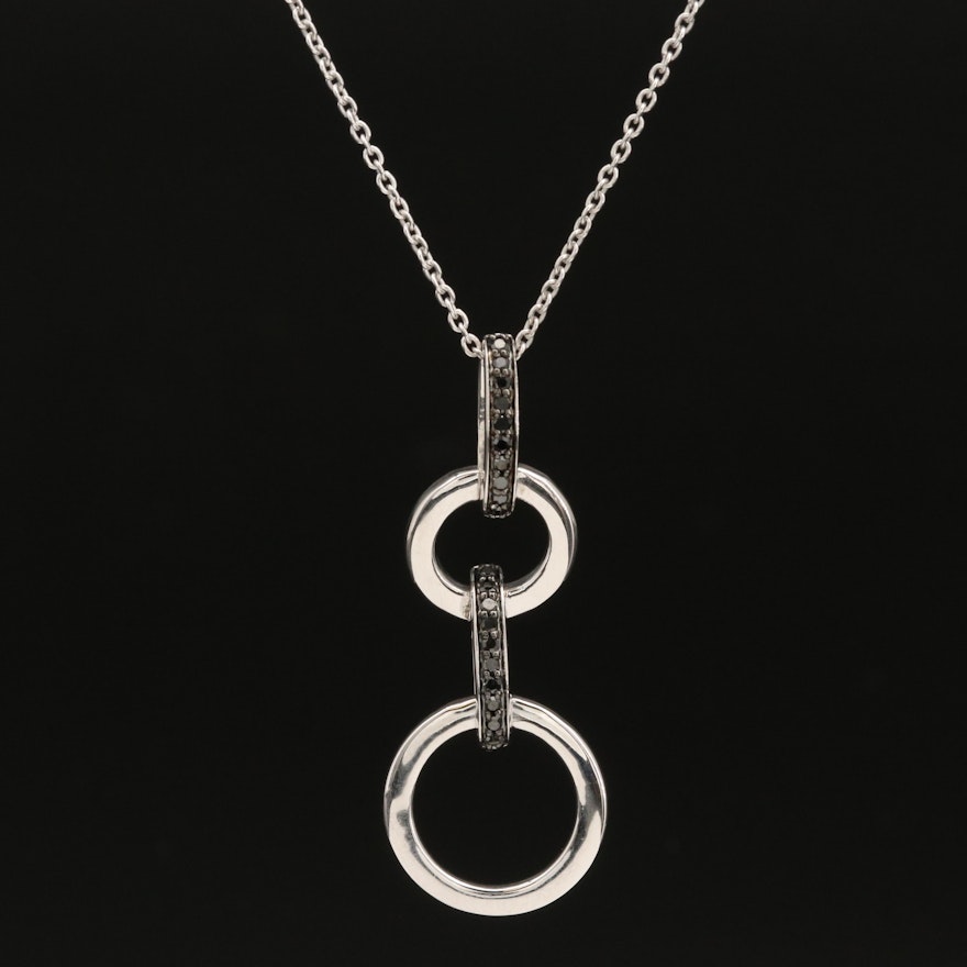 Sterling Silver Diamond Linked Ring Pendant Necklace