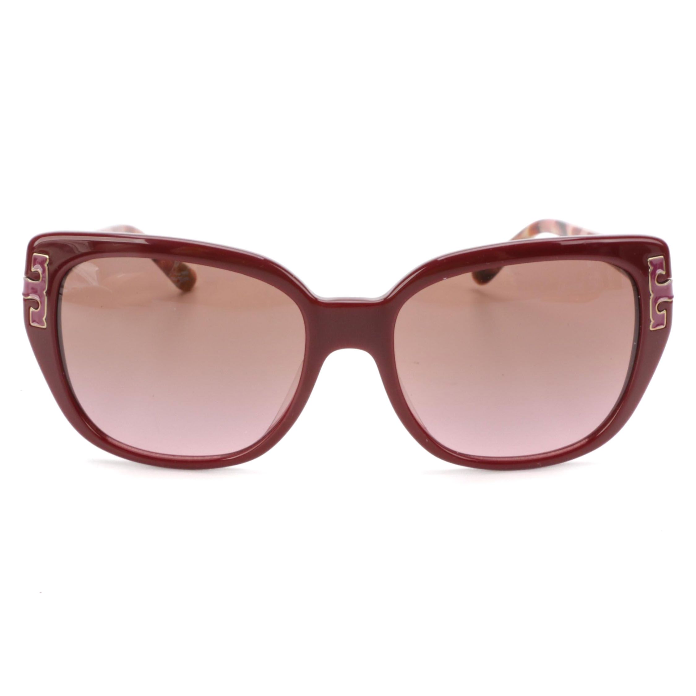 Tory Burch Logo Bordeaux/Brown Rose Gradient Sunglasses with Case