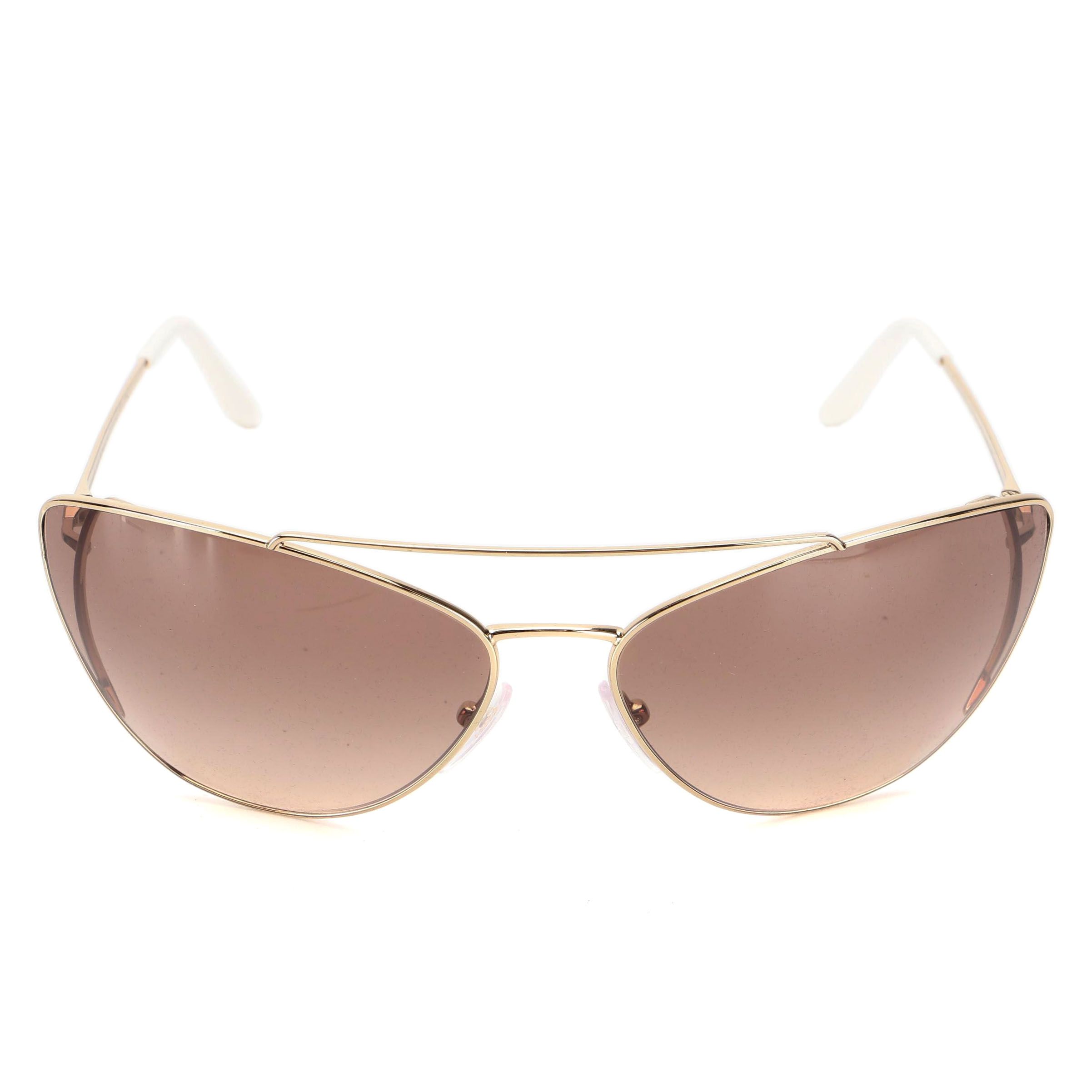 Prada SPR 65V Gold Tone Metal Modified Cat Eye Sunglasses with Case