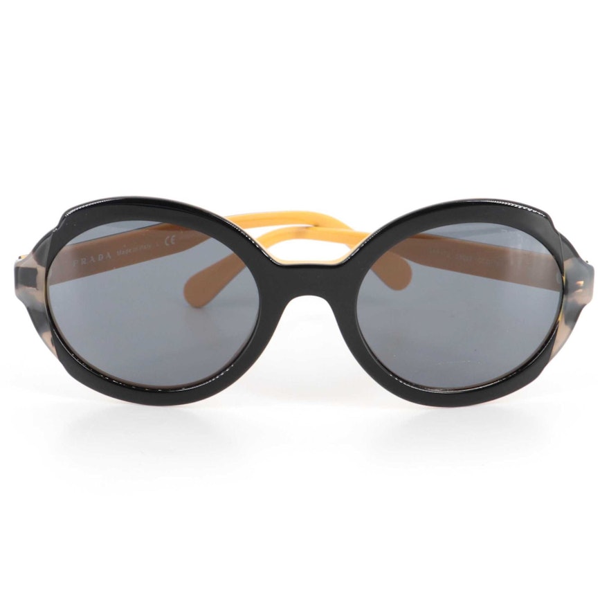 Prada SPR 17U Round Sunglasses in Black, Yellow and Gray Tortoise Acetate