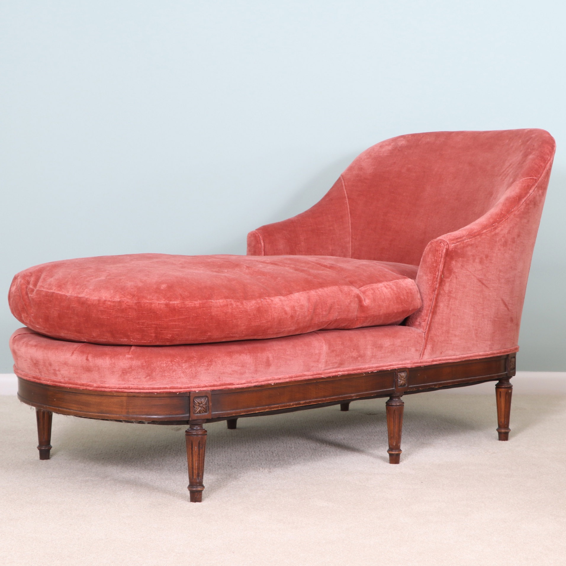 Baker Furniture Louis XVI Style Velveteen Chaise Lounge, Late 20th Century